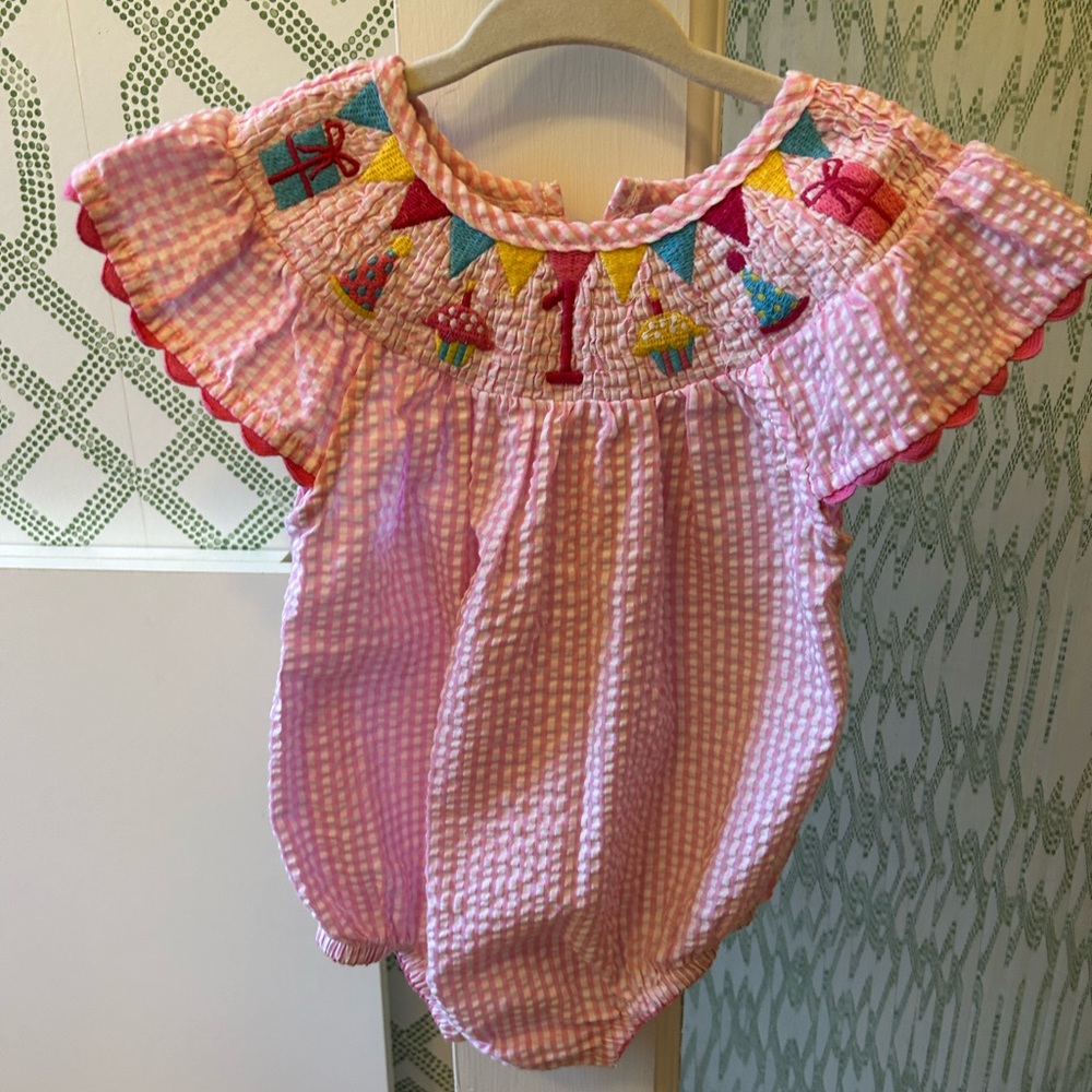 Mud Pie Pink Gingham Birthday Bubble Outfit
